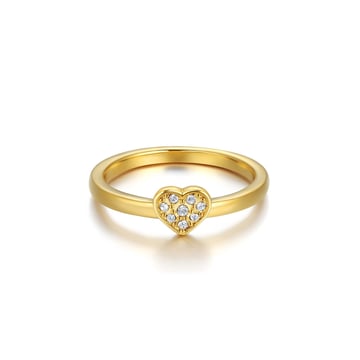 Minimalist Heart Stud Ring with Clear Swarovski Crystals Gold Plated