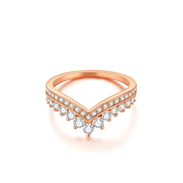 Princess Wishbone Ring with Clear Swarovski Crystals Rose Gold Plated
