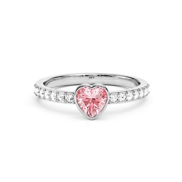 Solitaire Petite Heart Ring with Light Rose Crystals Rhodium Plated