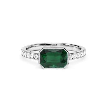 Solitaire Petite Octagon Ring with Emerald Crystals Rhodium Plated