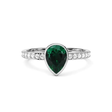Solitaire Petite Teardrop Ring with Emerald Crystals Rhodium Plated