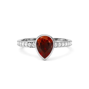 Solitaire Petite Teardrop Ring with Ruby Crystals Rhodium Plated