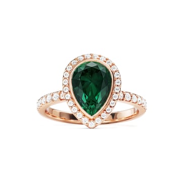 Halo Teardrop Statement Ring with Emerald Crystals Rose Gold Plated