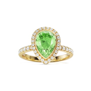 Halo Teardrop Statement Ring with Peridot Crystals Gold Plated
