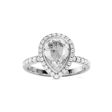 Halo Teardrop Statement Ring with Clear Crystals Rhodium Plated
