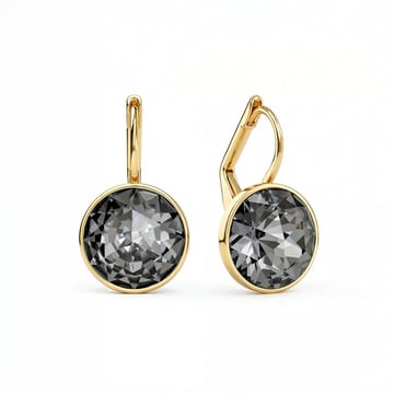 Bella Earrings with 4 Carat Crystal Silver Night Crystals Gold Plated