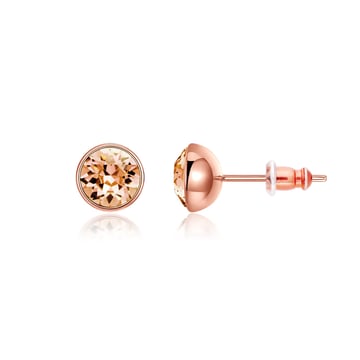 Signature Stud Earrings with 1 Carat Light Peach Swarovski Crystals Rose Gold Plated