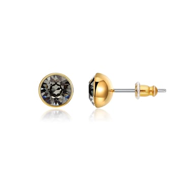Signature Stud Earrings with 1 Carat Black Diamond Swarovski Crystals Gold Plated