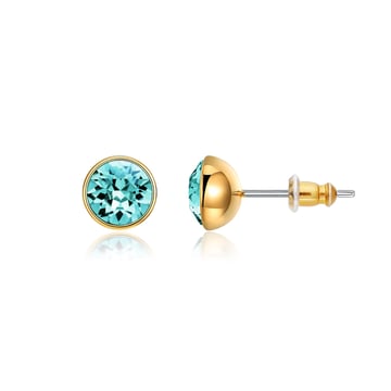 Signature Stud Earrings with 1 Carat Light Turquoise Swarovski Crystals Gold Plated