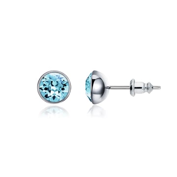 Signature Stud Earrings with 1 Carat Aquamarine Swarovski Crystals Rhodium Plated