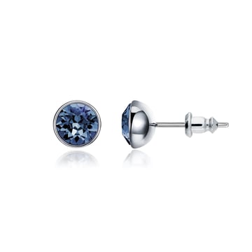 Signature Stud Earrings with 1 Carat Denim Blue Swarovski Crystals Rhodium Plated