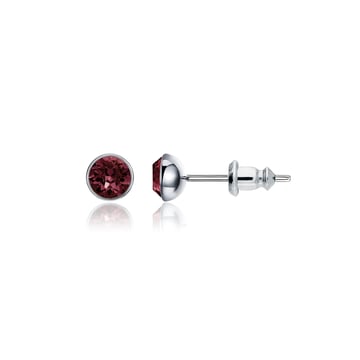 Signature Stud Earrings with 3 Sizes Carat Burgundy Swarovski Crystals Rhodium Plated