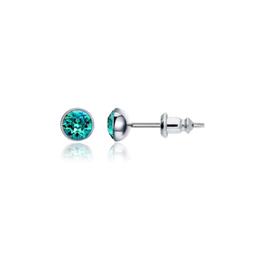 Signature Stud Earrings with 3 Sizes Carat Blue Zircon Swarovski Crystals Rhodium Plated
