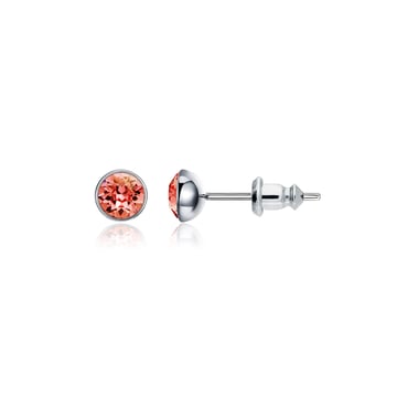 Signature Stud Earrings with 3 Sizes Carat Padparadscha Swarovski Crystals Rhodium Plated