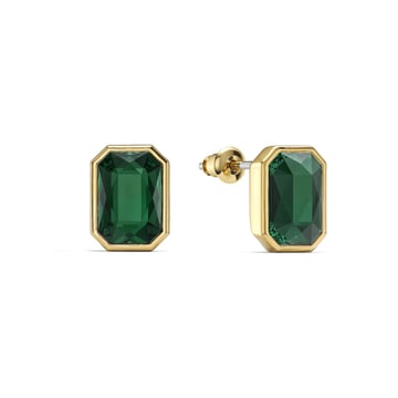 Octagon Mix Carrier Stud Earrings Emerald Crystals Gold Plated