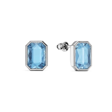 Octagon Mix Carrier Stud Earrings Light Sapphire Crystals Rhodium Plated