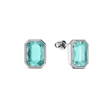 Octagon Mix Carrier Stud Earrings Light Turquoise Crystals Rhodium Plated