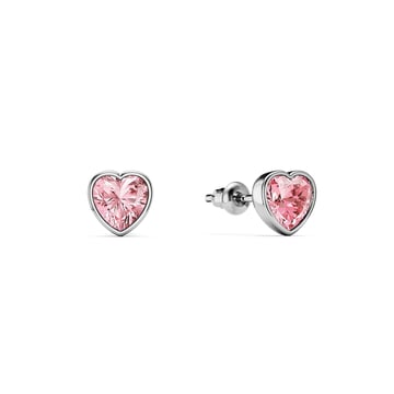 Heart Lifelong Stud Earrings with Light Rose Crystals Rhodium Plated