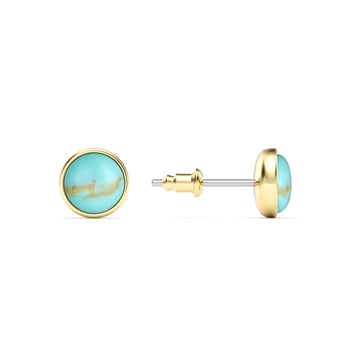 Round Petite Cabochon Stud Earrings Turquoise Gold Plated