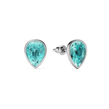 Teardrop Stud Earrings with Light Turquoise Crystals Rhodium Plated