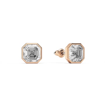 Asscher Stud Earrings with Clear Crystals Rose Gold Plated