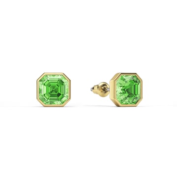 Asscher Stud Earrings with Peridot Crystals Gold Plated