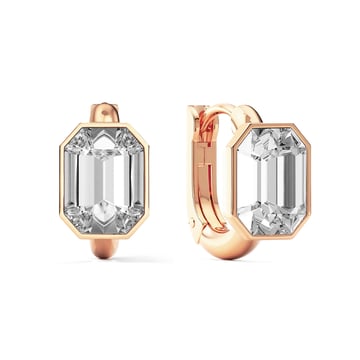 Octagon Statement Hoop Earrings with Clear Crystals Rose Gold Plated