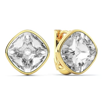 Cushion Statement Hoop Earrings with Clear Crystals Gold Plated