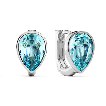 Teardrop Statement Hoop Earrings with Aquamarine Crystals Rhodium Plated