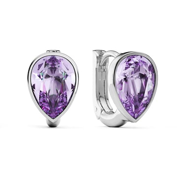 Teardrop Statement Hoop Earrings with Violet Crystals Rhodium Plated