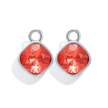 Cushion Mix Charms with Padparadscha Swarovski Crystal Rhodium Plated