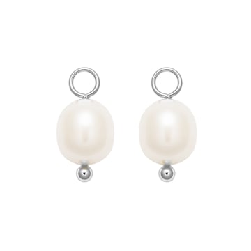 Oval Freshwater Pearl Drop Mix Charm Rhodium Plated