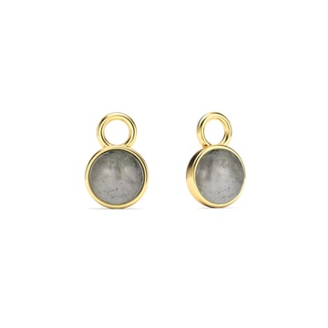 Round Petite Cabochon Mix Charms Grey Moonstone Gold Plated