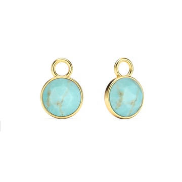 Round Rose Cut Turquoise Mix Charms Gold Plated