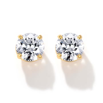 Solitaire Clear Cubic Zirconia Sterling Silver Stud Earrings 6mm Gold Plated