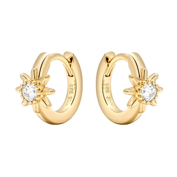 Polaris Star Mix Hoop Earrings Clear Crystals Sterling Silver Gold Plated