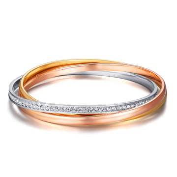 Trinity Interlocking Bracelet Bangle with Swarovski Crystals Tri Gold Plated