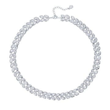 Talesia Double Statement Necklace with Clear Swarovski Crystals Rhodium Plated Bridal