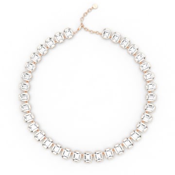 Octagon Statement Necklace Clear Crystals Rose Gold Plated
