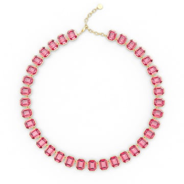 Octagon Statement Necklace Rose Crystals Gold Plated