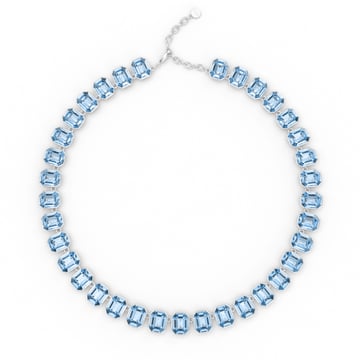 Octagon Statement Necklace Light Sapphire Crystals Rhodium Plated