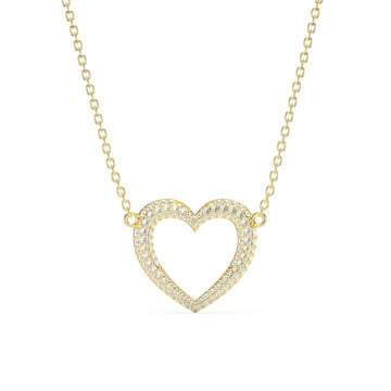 Open Heart Statement Pave Necklace Clear Crystals Gold Plated