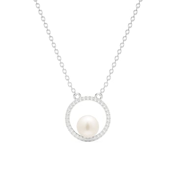Halo Freshwater Pearl Necklace White Freshwater Pearl Rhodium Plated