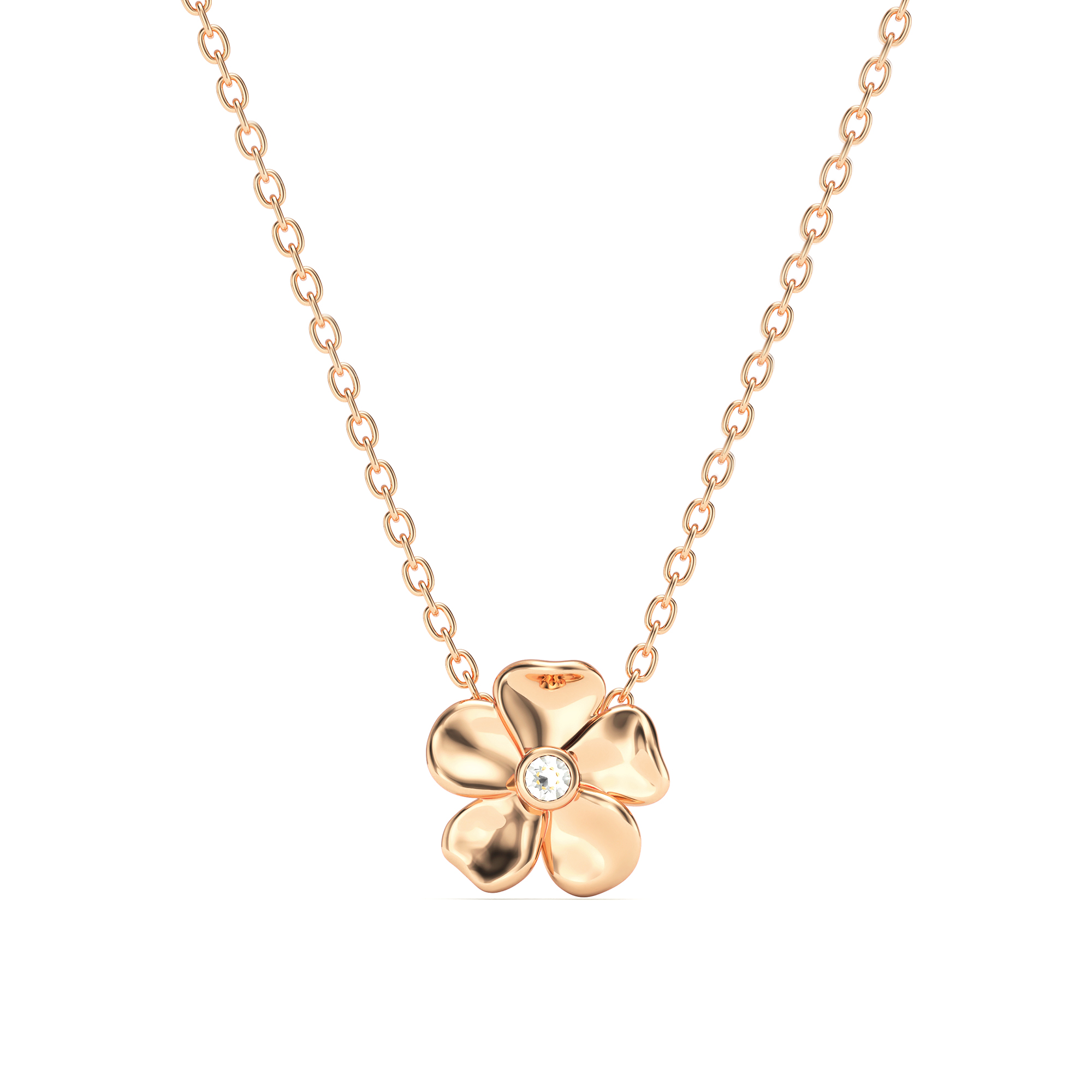 Cherry Blossom Flower Necklace Clear Crystals Rose Gold Plated
