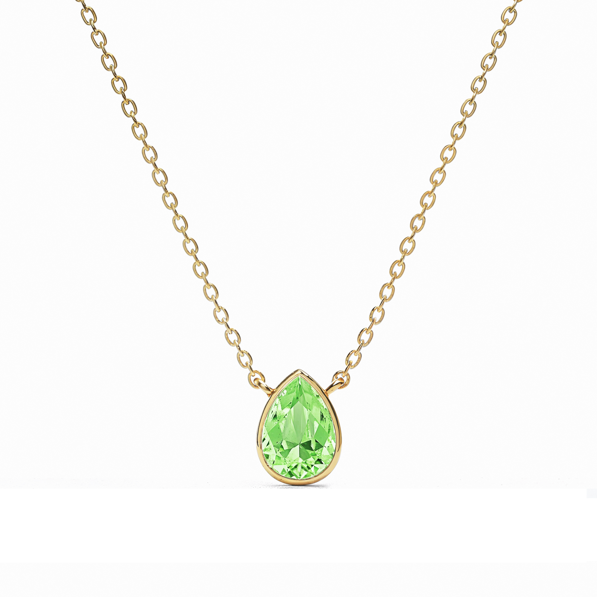 Teardrop Pendant Necklace with Peridot Crystals Gold Plated