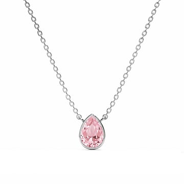 Teardrop Pendant Necklace with Light Rose Crystals Rhodium Plated