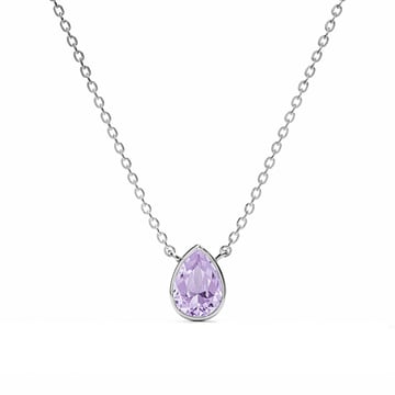 Teardrop Pendant Necklace with Violet Crystals Rhodium Plated