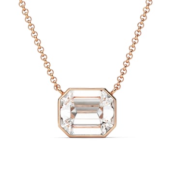 Octagon Pendant Necklace with Clear Crystals Rose Gold Plated