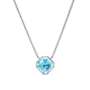 Asscher Pendant Necklace with Aquamarine Crystals Rhodium Plated