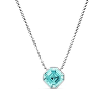 Asscher Pendant Necklace with Light Turquoise Crystals Rhodium Plated